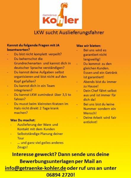 Verstärkung für unser Auslieferteam gesucht!